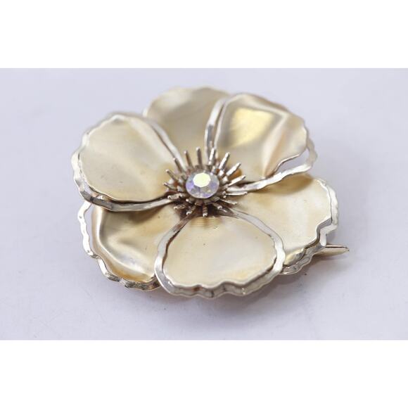 Golden Big Flower Brooch, 2.5 inches, Matte Finish, Eye-Catching, Jewelry, - Picture 1 of 2